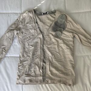 LOFT Light Beige Cardigan with Gray Floral Details